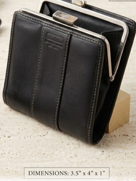 Coach Handbags - Vintage Coach Black Leather Framed Coin Wallet Leatherware EST 1941 White Stitch